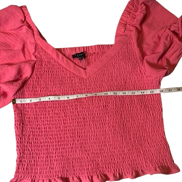 1. State Women’s size Large puff sleeve V neck smocked top in juneberry NWT - Picture 8 of 12